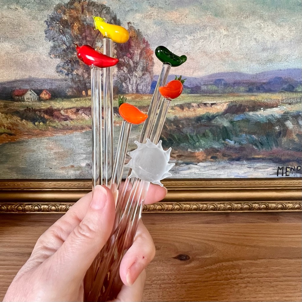 Fun Vegetable Glass Cocktail Stirrers Colorful
